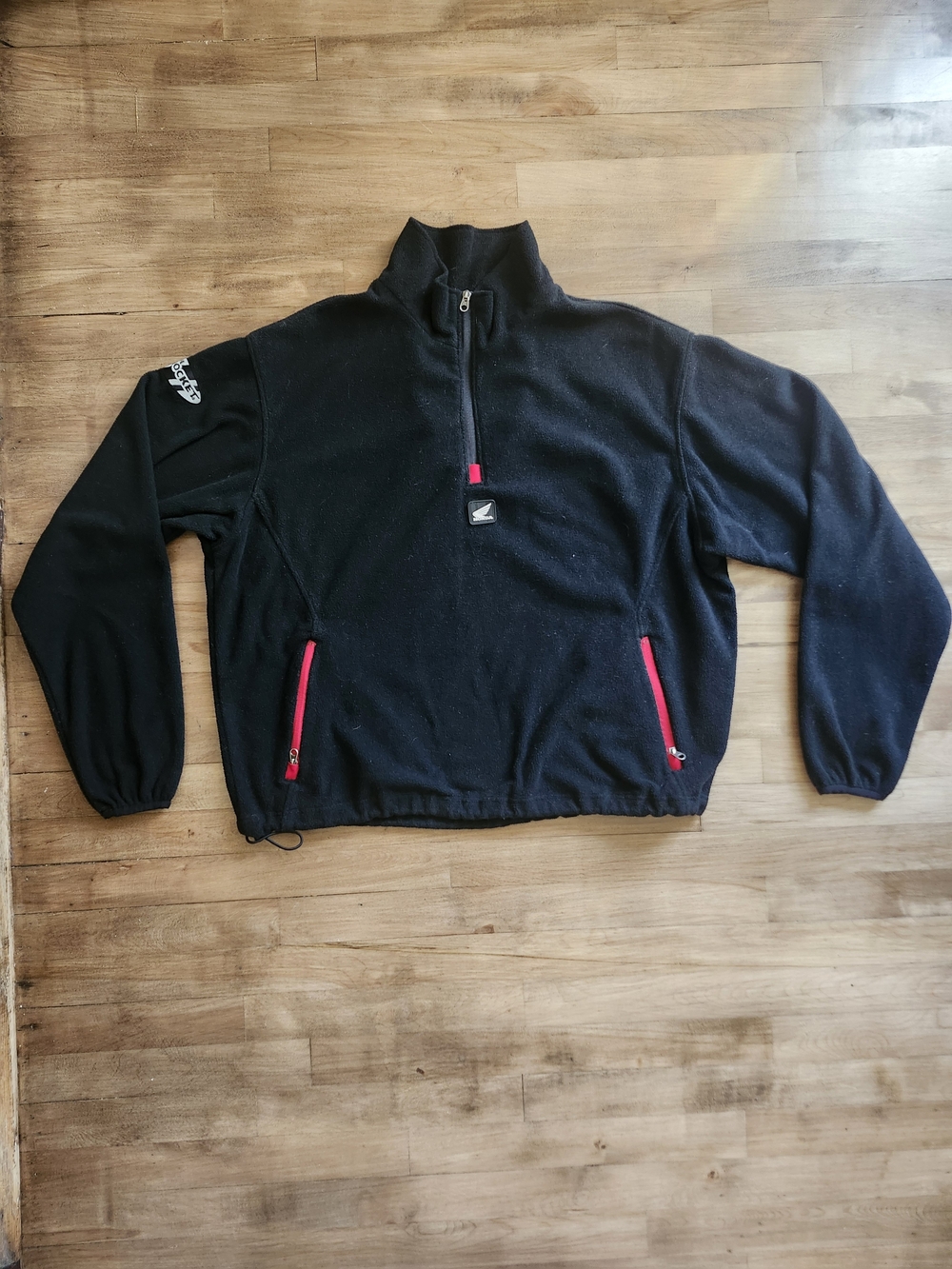 Men's Black Quarter-Zip Fleece Sweater with Red Accents